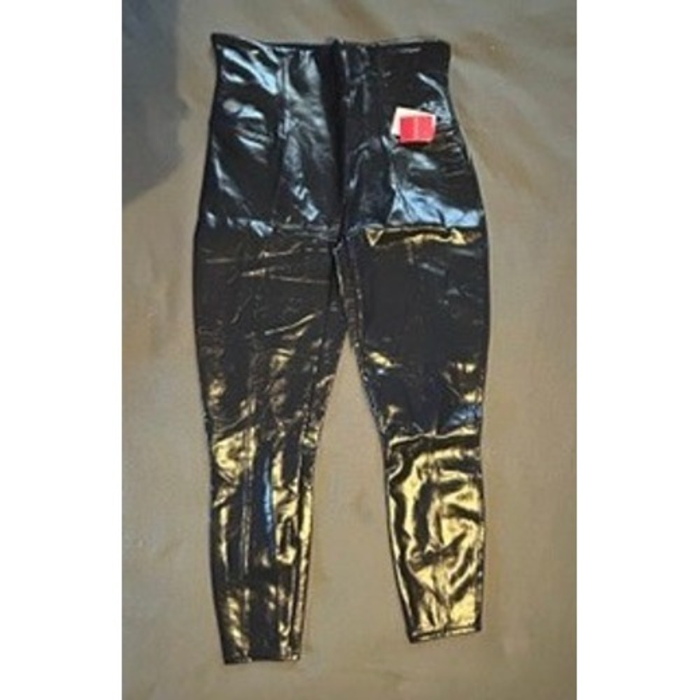 Spanx Faux Patent Leather Leggings Port Navy Blue 20301R High Waist 1X NWT